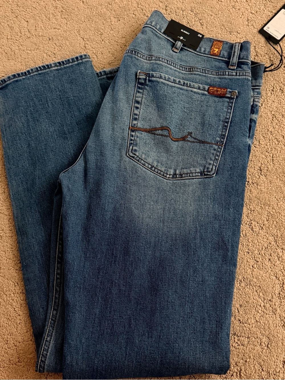 7 For All Mankind Men's Mid-Blue Straight Jeans